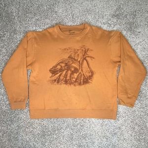 Reel Legends Mens Large Snook Fish Sweatshirt Orange Crewneck Pullover Sweater